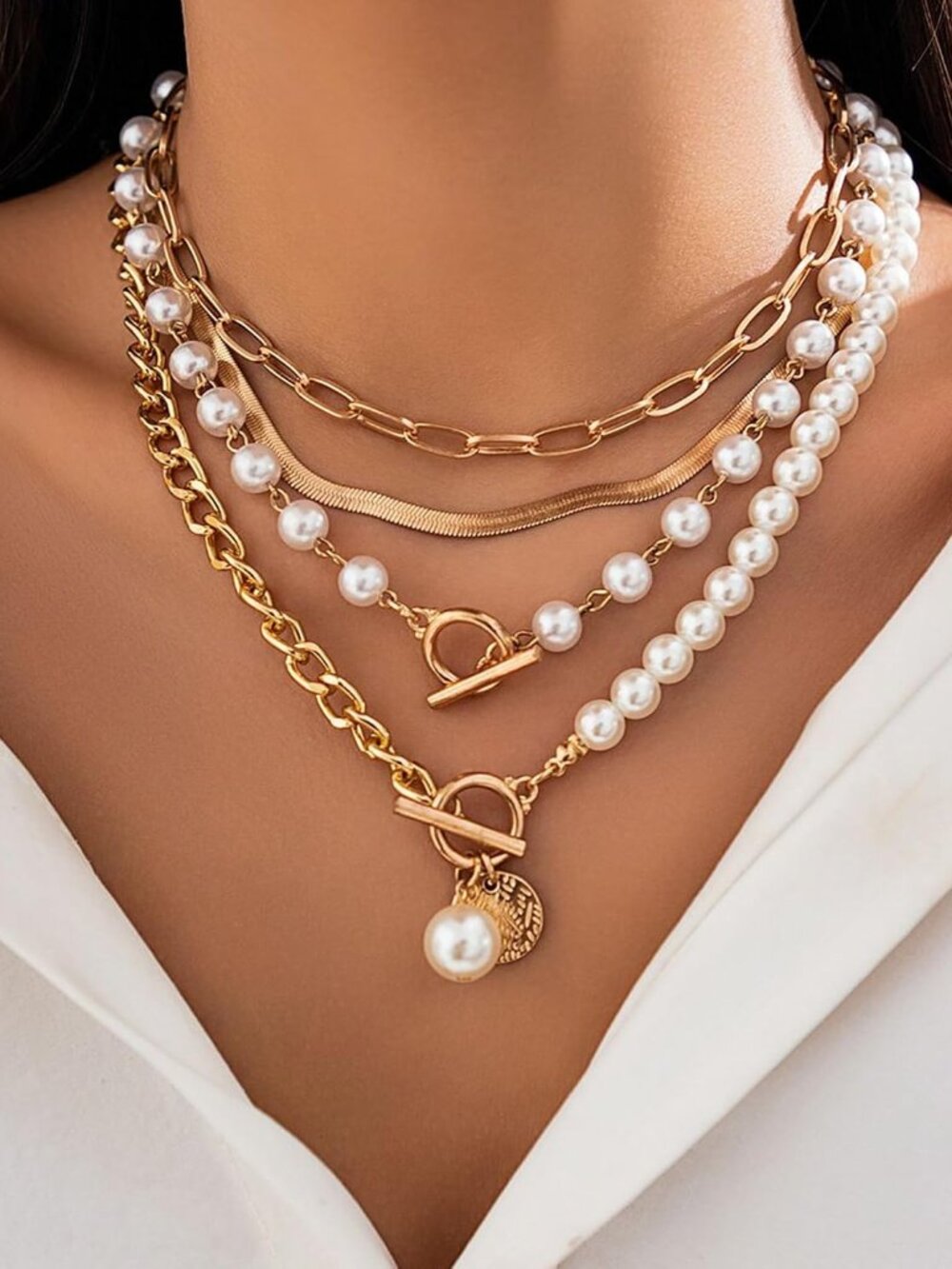 Gold Layered Necklaces for Women Chunky Layered Gold Necklaces Stacked Paperclip - Picture 2 of 8